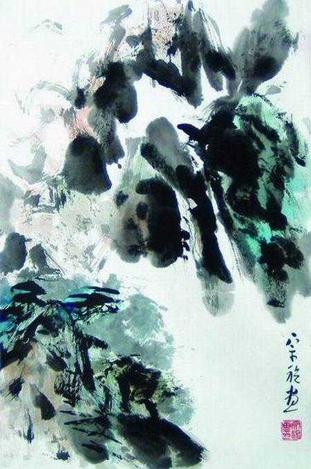 中国の肉筆水墨画、大幅、名品绘画 盧氏 漓江煙雨。 さらに値下げ